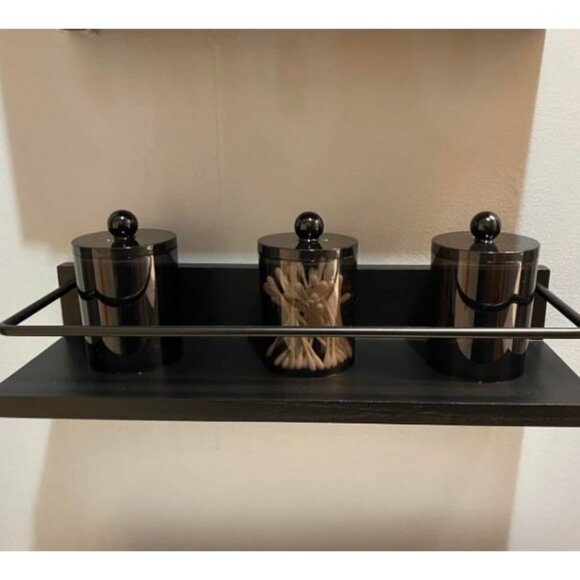 3 Pack Qtip Dispenser Apothecary Jars Bathroom with Labels-12 oz Black Plastic - Picture 1 of 2